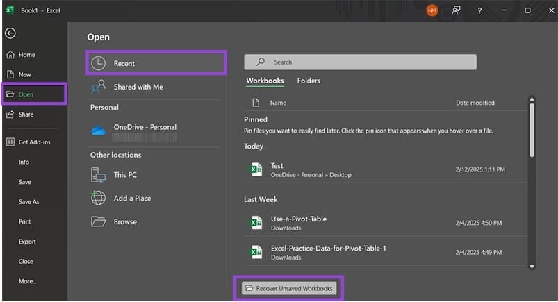 Cách khôi phục các tệp Excel chưa lưu 1