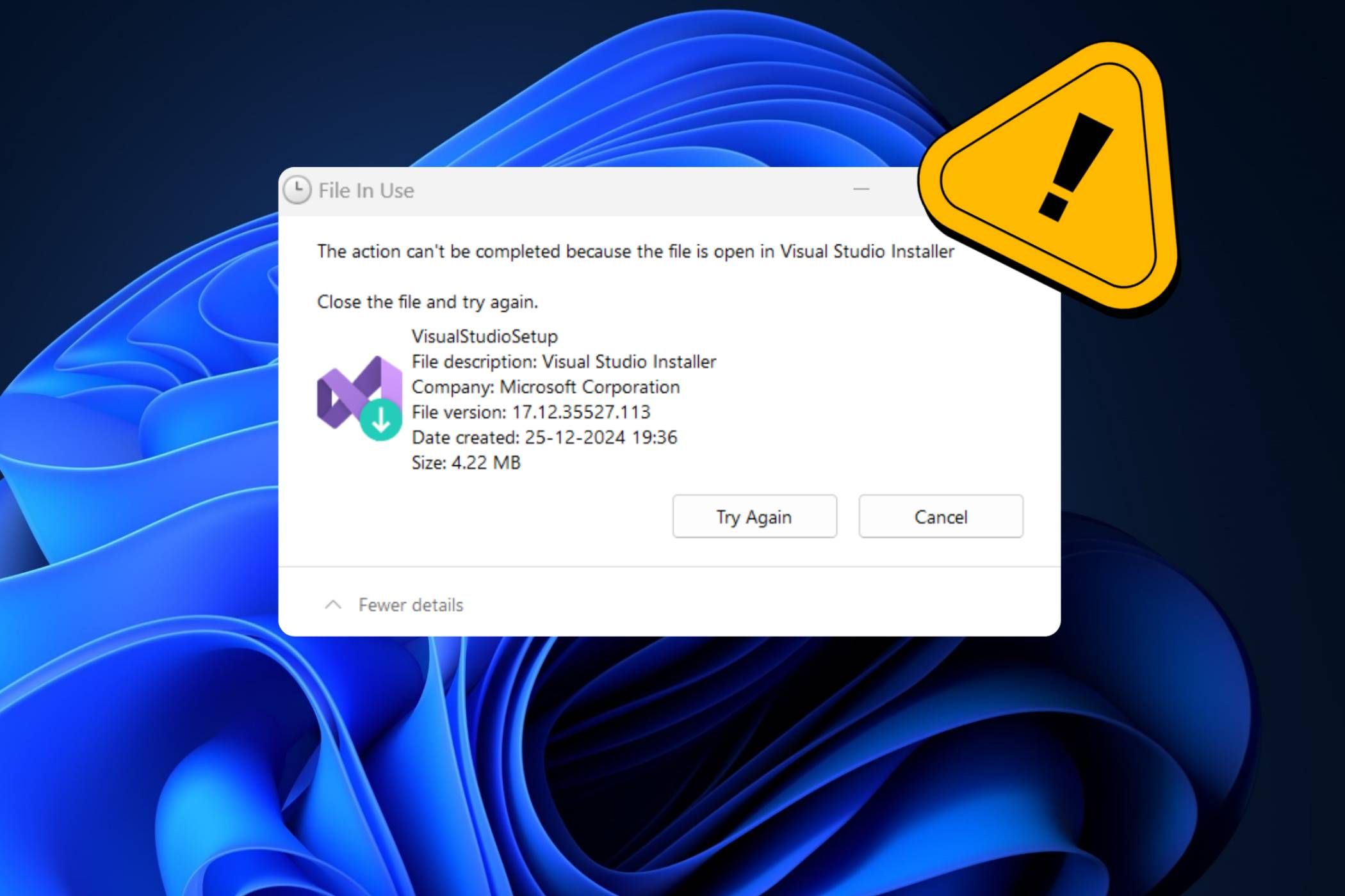 Hộp thoại lỗi Tệp đang sử dụng trên màn hình nền Windows 11