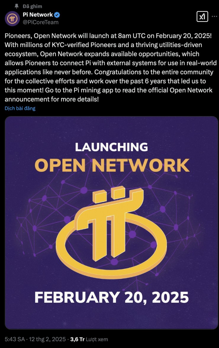 Pi Network đã đưa ra thông báo về quá trình Open Network.