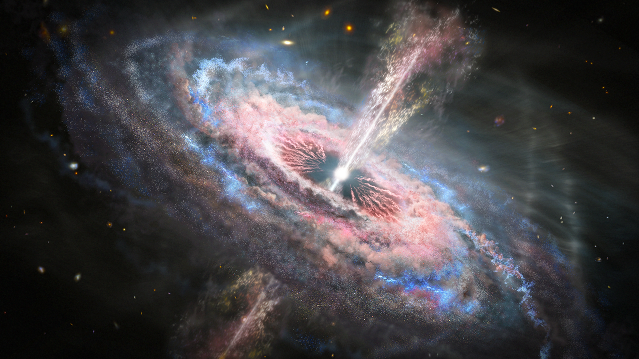 Một hình ảnh nghệ thuật mô tả hình dạng của một quasar.