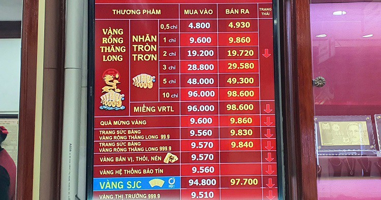 Giá vàng giảm 2-3 triệu đồng/lượng vào chiều ngày 21/3/2025.