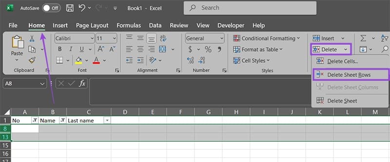 Cách xóa các hàng trống trong Excel 5